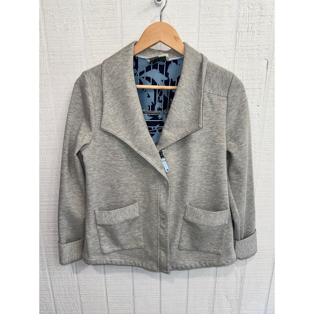 Saturday Sunday Anthropologie Knit Blazer Women Gray Zip Front Pocket Medium M